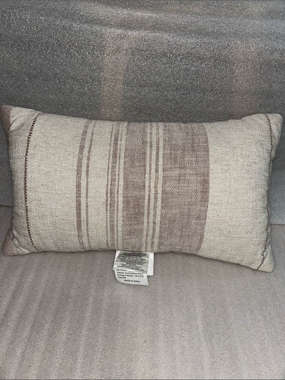 Studio McGee Beige and Burgundy Striped Lumbar Pillow 14” x 24”